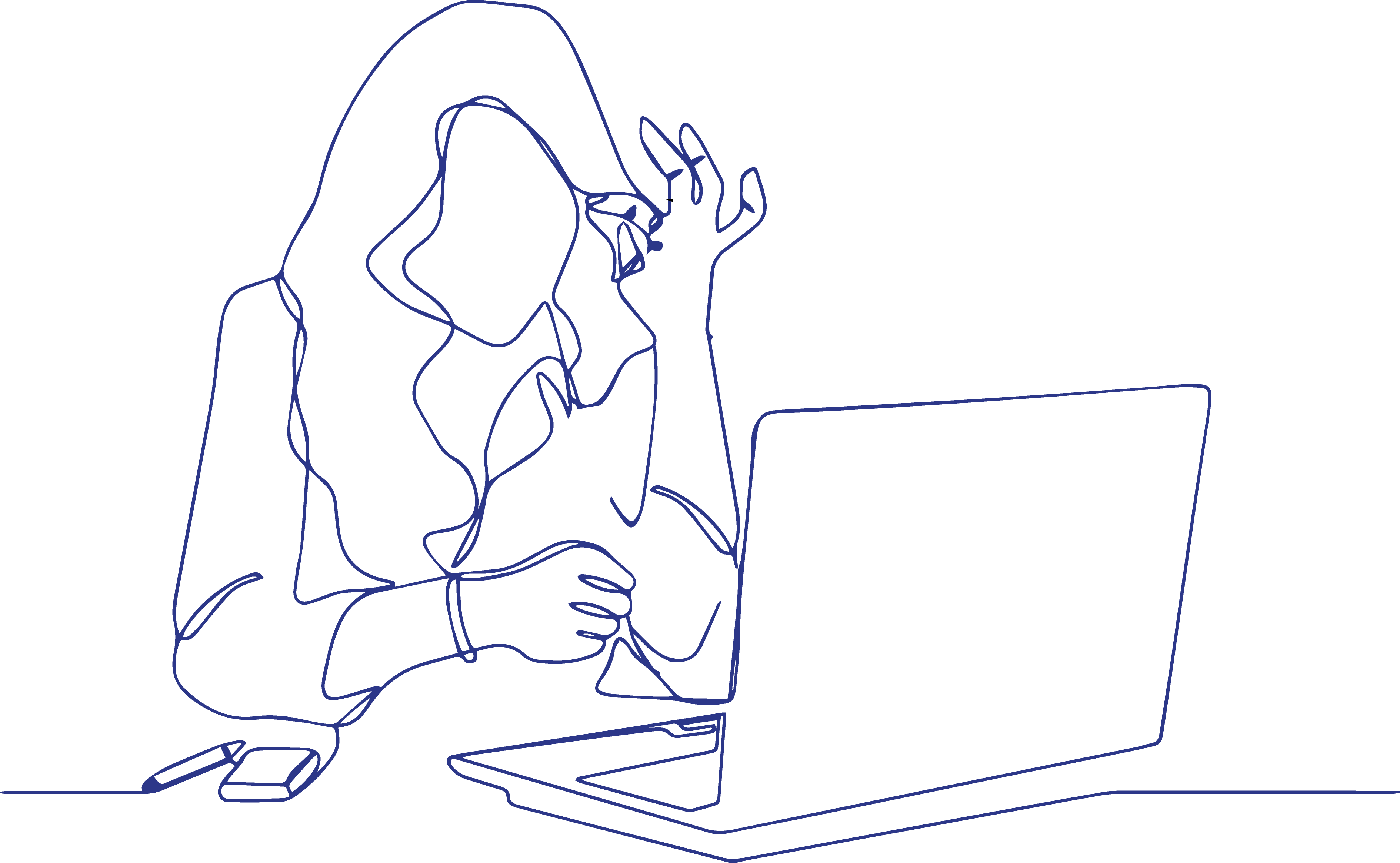 drawing of woman looking at her computer